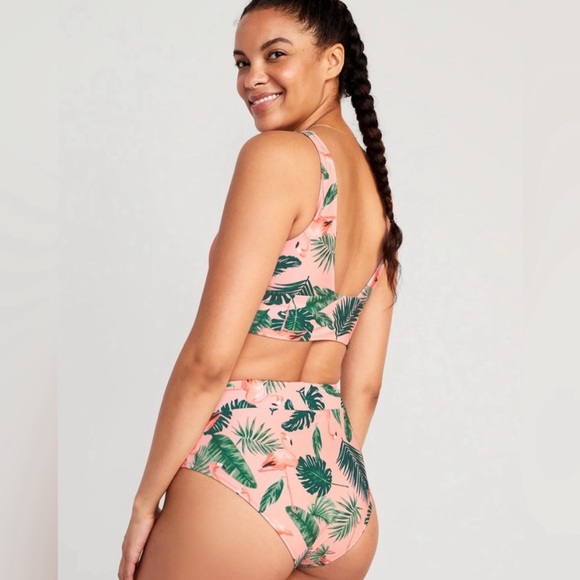 Old Navy Pink and Green Leaf Print Bikini - Picture 1 of 4